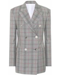 Grey Plaid Double Breasted Blazer