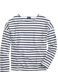 White and Navy Horizontal Striped Long Sleeve T-shirt