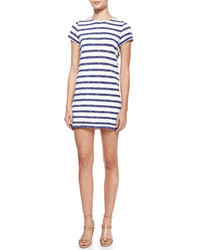 White and Navy Horizontal Striped Casual Dress