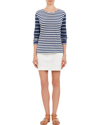 White and Blue Horizontal Striped Long Sleeve T-shirt