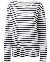 White and Black Horizontal Striped Long Sleeve T-shirt