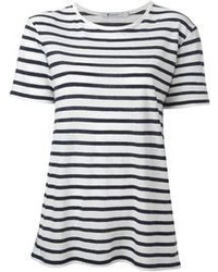 White and Black Horizontal Striped Crew-neck T-shirt