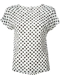 White and Black Polka Dot Crew-neck T-shirt