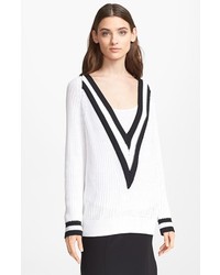 White and Black V-neck Sweater