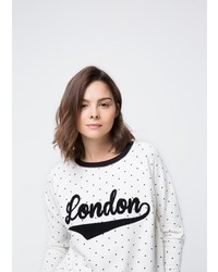 White and Black Polka Dot Crew-neck Sweater