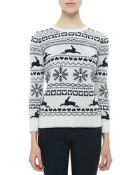 White and Black Fair Isle Crew-neck Sweater