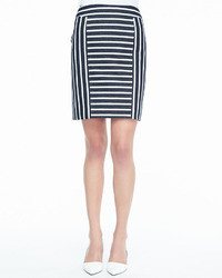 White and Black Horizontal Striped Pencil Skirt