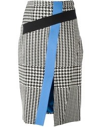 White and Black Houndstooth Pencil Skirt