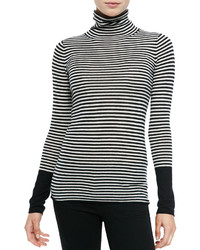White and Black Horizontal Striped Turtleneck