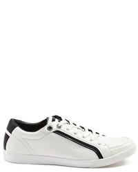 White and Black Leather Low Top Sneakers