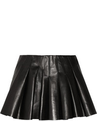 Black Pleated Leather Mini Skirt