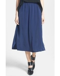 Navy Pleated Midi Skirt