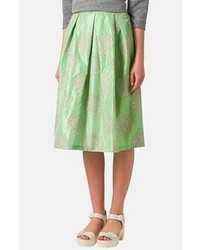 Green Pleated Midi Skirt