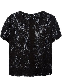 Black Lace Short Sleeve Blouse