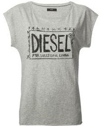 Grey Print Crew-neck T-shirt