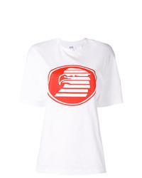 White and Red Print Crew-neck T-shirt