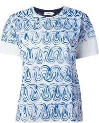 White and Blue Print Crew-neck T-shirt