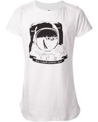 White and Black Print Crew-neck T-shirt