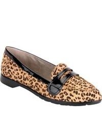 Tan Leopard Leather Loafers