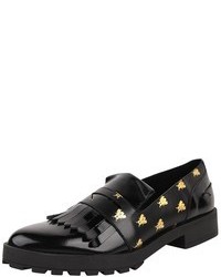 Black Print Leather Loafers