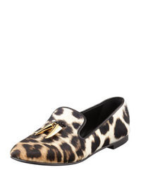 Brown Leopard Suede Tassel Loafers