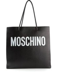 Black Print Leather Tote Bag