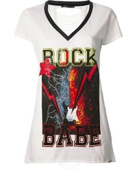 White Print V-neck T-shirt