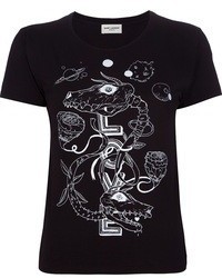 Black and White Print Crew-neck T-shirt