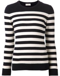 Black and White Horizontal Striped Crew-neck Sweater
