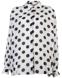 White and Black Polka Dot Button Down Blouse