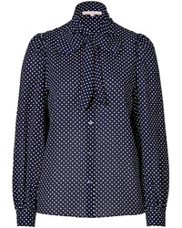 Navy and White Polka Dot Button Down Blouse