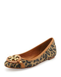 Tan Leopard Leather Ballerina Shoes