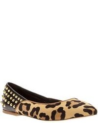 Tan Leopard Suede Ballerina Shoes