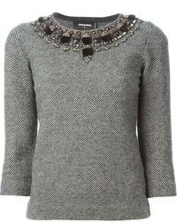 Grey Embellished Crew-neck Sweater