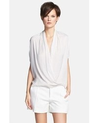 White Silk Short Sleeve Blouse