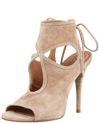 Beige Suede Heeled Sandals