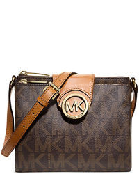 Dark Brown Print Leather Crossbody Bag