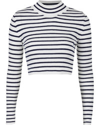 White and Black Horizontal Striped Cropped Sweater