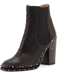 Black Embellished Leather Ankle Boots