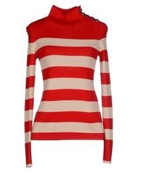 Red and White Horizontal Striped Turtleneck