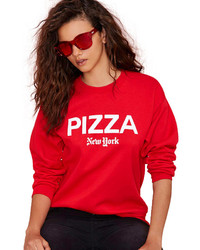 Red and White Print Crew-neck Sweater