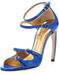Blue Leather Heeled Sandals
