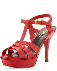 Red Leather Heeled Sandals