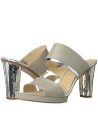 Grey Leather Heeled Sandals
