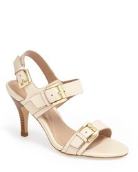 Beige Leather Heeled Sandals