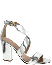 Silver Leather Heeled Sandals