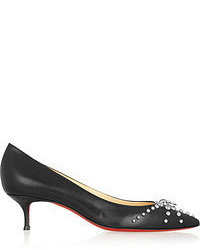 Black Embellished Leather Pumps