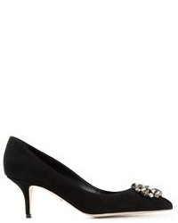 Black Embellished Suede Pumps