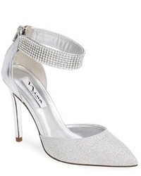 Silver Embellished Leather Pumps
