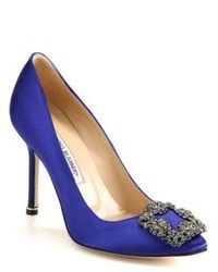 Blue Embellished Satin Pumps
